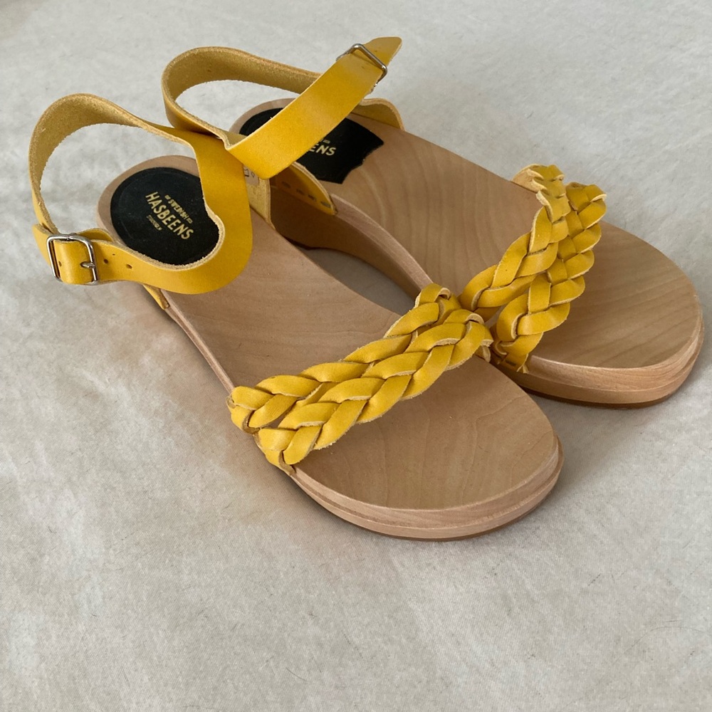Swedish Hasbeens Yellow Braided Sandals